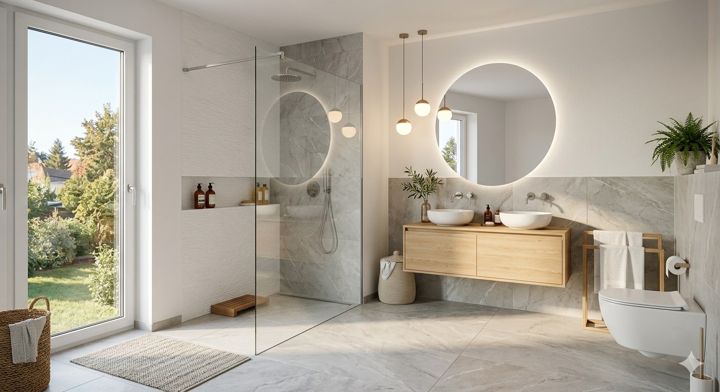 Hochwertiges Badezimmer mit Natursteinfliesen – Bauer Fliesen & Naturstein München