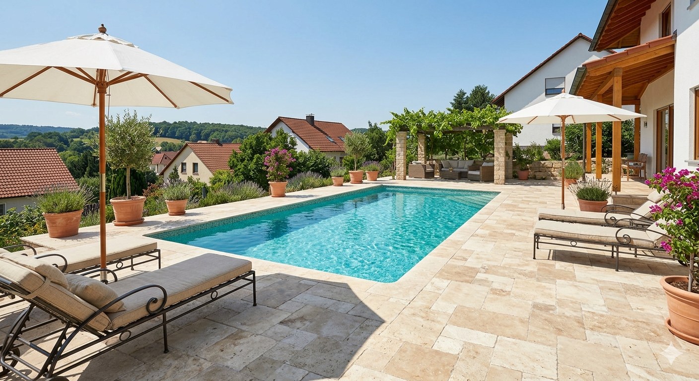 Poolterrasse Travertin, Grünwald