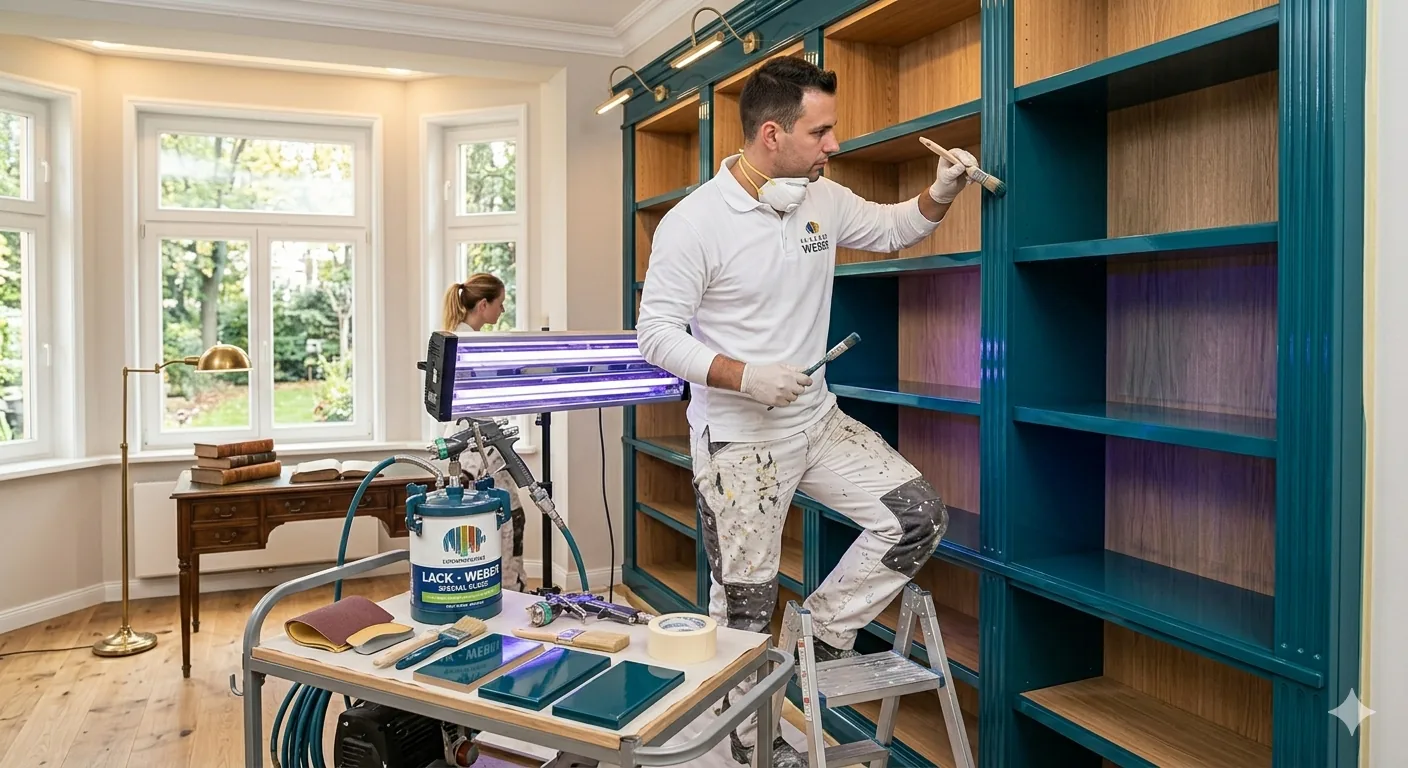 Lackierarbeiten – Maler lackiert Regal professionell