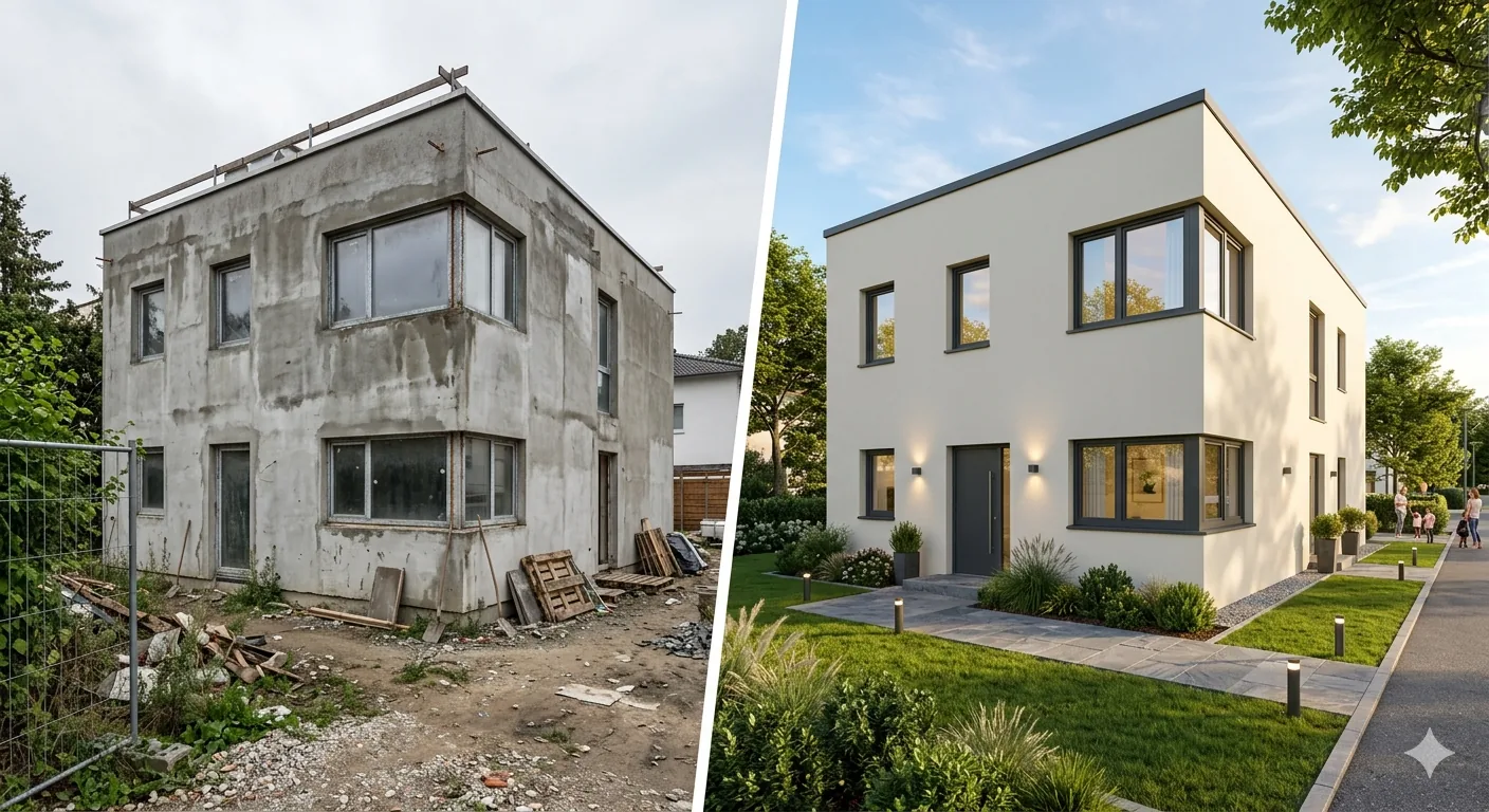 Vorher-Nachher: Fassadensanierung München-West