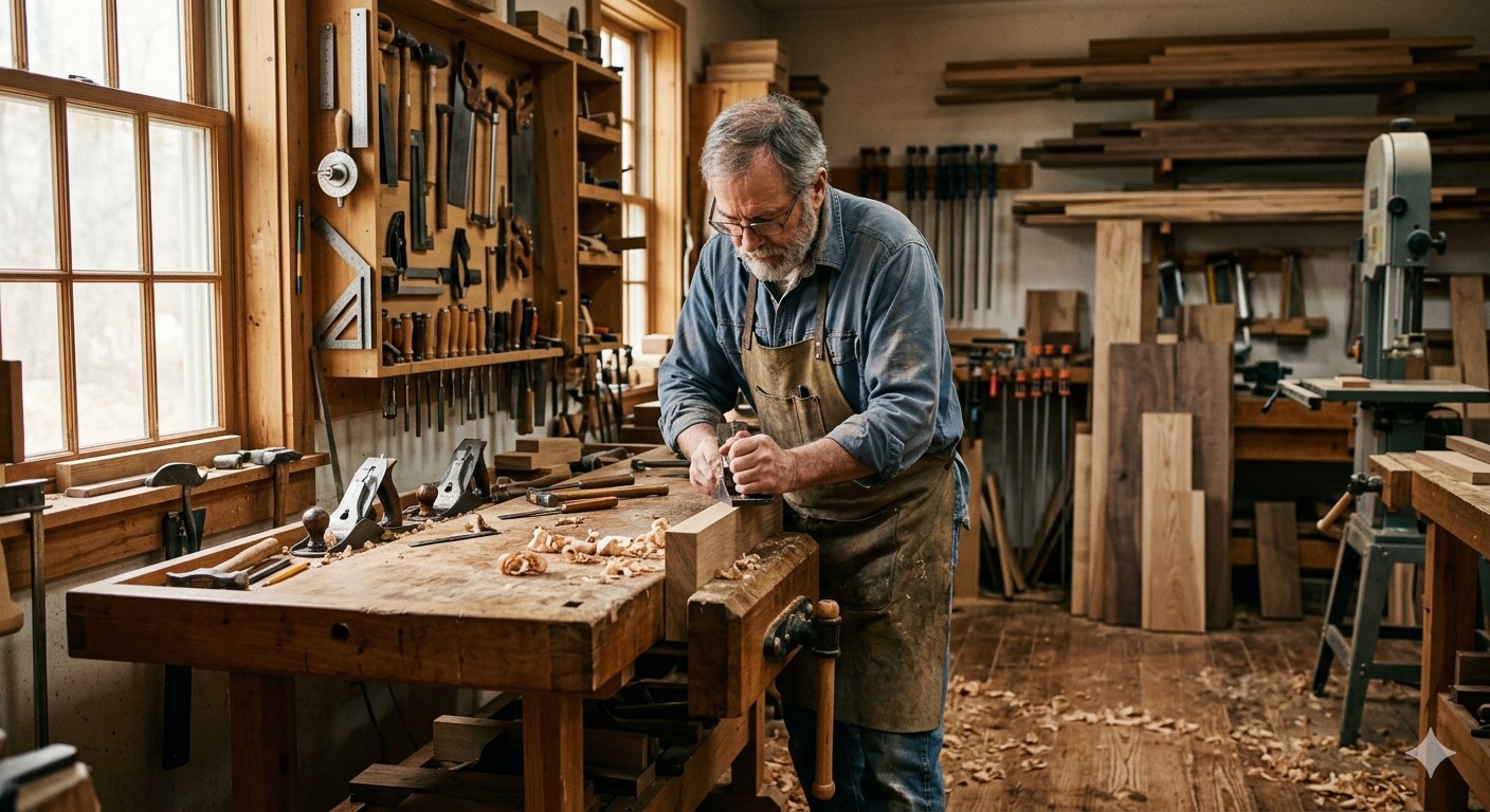 Schreiner bei der Arbeit in der Werkstatt